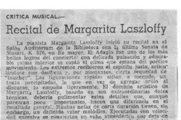 Recital de Margarita Laszloffy Crítica Musical Recital de Margarita Laszloffy Crítica Musical