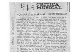 Homeaje a Marshall Bartholomew Crítica Musical Homeaje a Marshall Bartholomew Crítica Musical