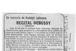 Recital Debussy En memoria de Rudolph Lehman Recital Debussy En memoria de Rudolph Lehman
