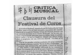 Clausura del Festival de Coros Crítica Musical Clausura del Festival de Coros Crítica Musical