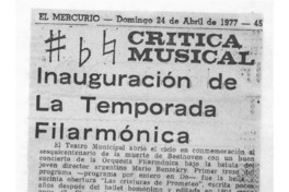 Inauguración de la Temporada Filarmónica Crítica Musical Inauguración de la Temporada Filarmónica Crítica Musical