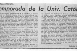 Temporada de la Univ. Católica Crítica Musical Temporada de la Univ. Católica Crítica Musical