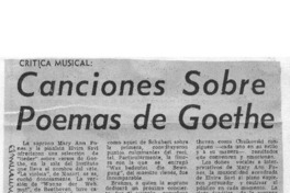 Crítica Musical Canciones Sobre Poemas de Goethe Crítica Musical Canciones Sobre Poemas de Goethe