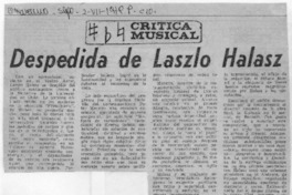 Despedida de Lazlo Halasz Crítica Musical Despedida de Lazlo Halasz Crítica Musical