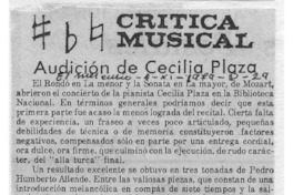 Audición de Cecilia Plaza Crítica Musical Audición de Cecilia Plaza Crítica Musical
