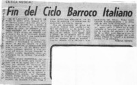 Fin del Ciclo Barroco Italiano Crítica Musical Fin del Ciclo Barroco Italiano Crítica Musical