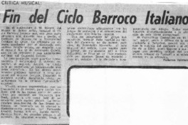 Fin del Ciclo Barroco Italiano Crítica Musical Fin del Ciclo Barroco Italiano Crítica Musical