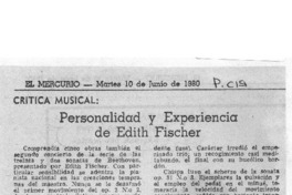 Personalidad y Experiencia de Edith Fischer Crítica Musical Personalidad y Experiencia de Edith Fischer Crítica Musical