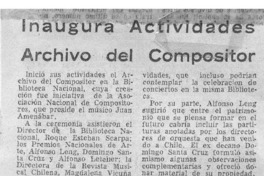 Inaugura Actividades Archivo del Compositor Inaugura Actividades Archivo del Compositor