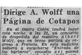 Dirige A. Wolff una página de Cotapos Dirige A. Wolff una página de Cotapos