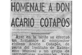 Homenaje a Don Acario Cotapos Homenaje a Don Acario Cotapos