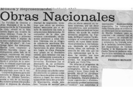 Música y Representación Obras Nacionales. Música y Representación Obras Nacionales.