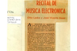 Recital de música electrónica Otto Laske y José Vicente Asuar Recital de música electrónica Otto Laske y José Vicente Asuar