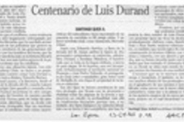 Centenario de Luis Durand  [artículo] Santiago Quer A.