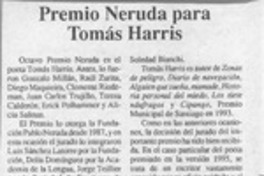 Premio Neruda para Tomás Harris  [artículo].