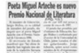 Poeta Miguel Arteche es nuevo Premio Nacional de Literatura Poeta Miguel Arteche es nuevo Premio Nacional de Literatura