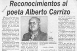 Reconocimientos al poeta Alberto Carrizo  [artículo].
