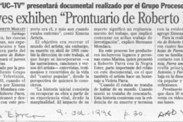 El jueves exhiben "Prontuario de Roberto Parra"  [artículo] Lisette Maillet.