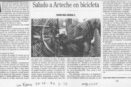 Saludo a Arteche en bicicleta  [artículo] César Díaz-Muñoz C.