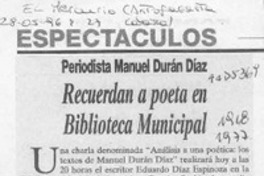 Recuerdan a poeta en Biblioteca Municipal  [artículo].