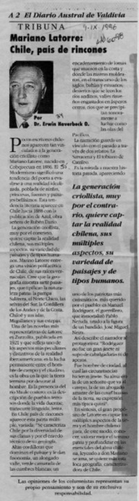 Mariano Latorre, Chile, país de rincones  [artículo] Erwin Haverbeck O.