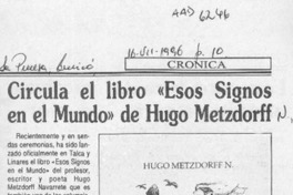 Circula el libro "Esos signos en el mundo" de Hugo Metzdorff  [artículo].