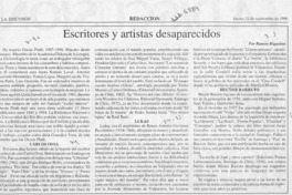 Escritores y artistas desaparecidos  [artículo] Ramón Riquelme.