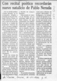 Con recital poético recordarán nuevo natalicio de Pablo Neruda