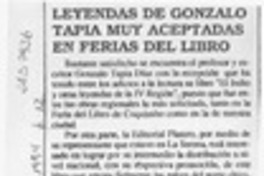 Leyendas de Gonzalo Tapia muy aceptadas en ferias del libro  [artículo].