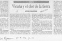 Vicuña y el olor de la tierra  [artículo] Arturo Volantines.