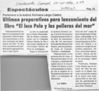 Ultiman preparativos para lanzamiento del libro "El loco Polo y las polleras del mar"  [artículo].