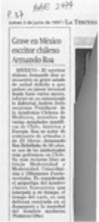 Grave en México escritor chileno Armando Roa  [artículo].