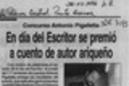 En día de escritor se premió a cuento de autor ariqueño  [artículo].