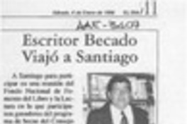 Escritor becado viajó a Santiago  [artículo].