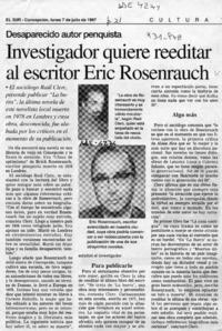 Investigador quiere reeditar al escritor Erich Rosenrauch  [artículo].