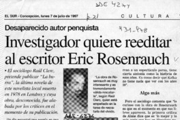 Investigador quiere reeditar al escritor Erich Rosenrauch  [artículo].