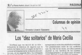 Los "diez solitarios" de María Cecilia  [artículo] Ernesto Livacic Gazzano.