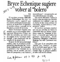 Bryce Echenique sugiere volver al "bolero"  [artículo].