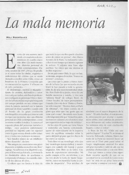 La mala memoria  [artículo] Mili Rodríguez.