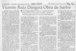Vicente ruiz dirigirá obra de Sartre Vicente ruiz dirigirá obra de Sartre