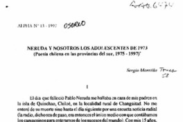 Neruda y nosotros los adolescentes de 1973 Neruda y nosotros los adolescentes de 1973