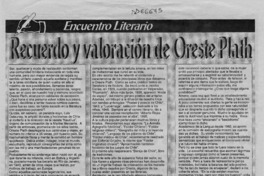 Recuerdo y valoración de Oreste Plath Recuerdo y valoración de Oreste Plath