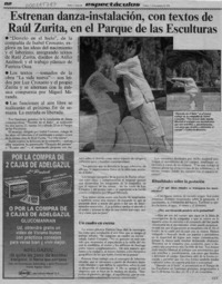 Estrenan danza-instalación, con textos de Raúl Zurita, en el Parque de las Esculturas  [artículo] J. I. V.