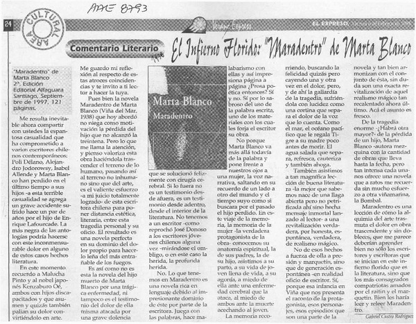 El infierno florido, "Maradentro" de Marta Blanco  [artículo] Gabriel Castro Rodríguez.