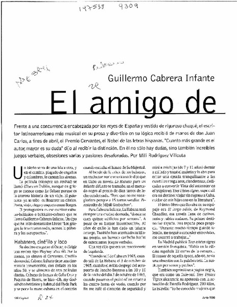 Guillermo Cabrera Infante, el amigo de Cervantes  [artículo] Mili Rodríguez Villouta.