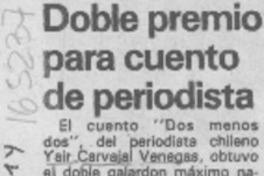 Doble premio para cuento de periodista Doble premio para cuento de periodista