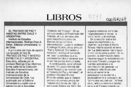 El tratado de paz y amistad entre Chile y Argentina  [artículo] Luz O'Shea.