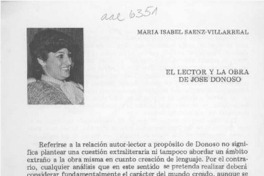 El lector y la obra de José Donoso  [artículo] María Isabel Sáenz-Villarreal.