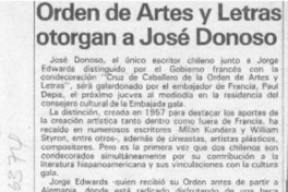Orden de Artes y Letras otorgan a José Donoso  [artículo].