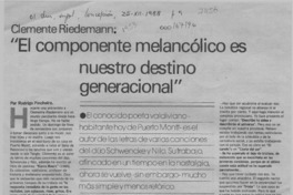 "El componente melancólico es nuestro destino generacional"  [artículo] Rodrigo Pincheira.